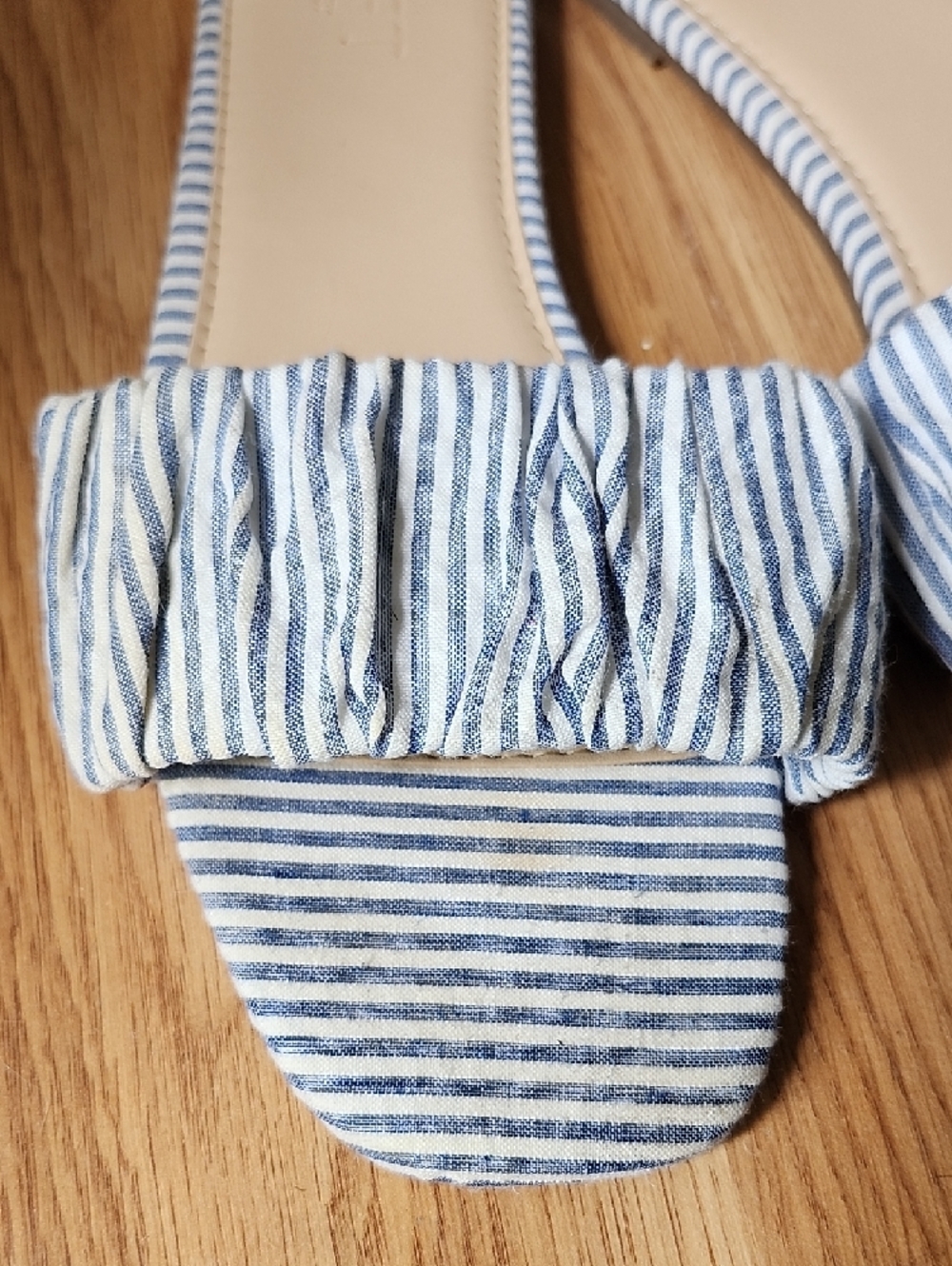 LOFT Blue and White Striped Ruched Slide Mules - Picture 2 of 8